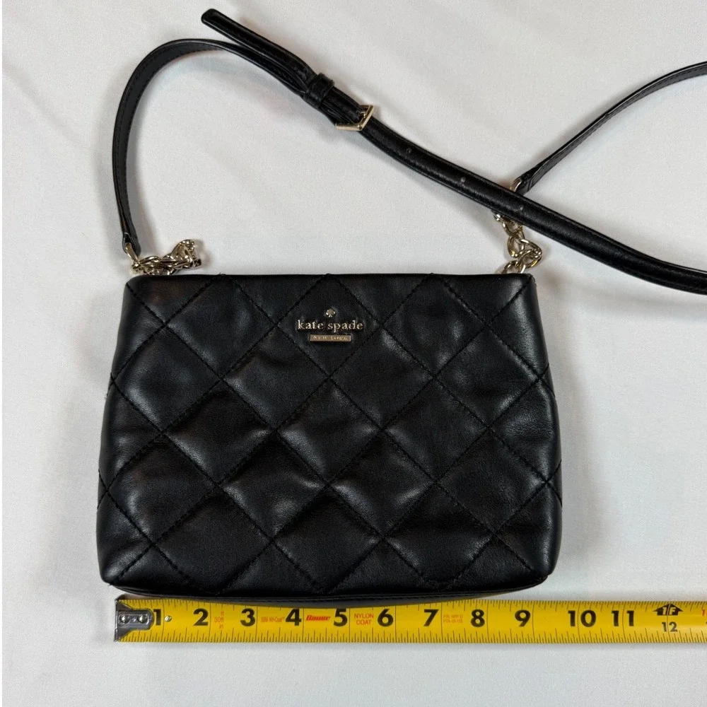 Kate Spade New York Emerson Place Black Quilted Leather Bag Gold Chain Strap